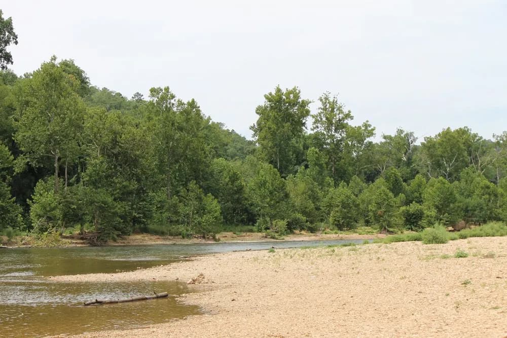 A gravel bar on the Current River in the Ozark National Scenic Riverways
